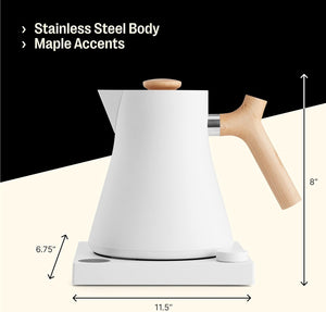Esnbia Electric Tea Kettle-Electric Pour Over Coffee and Tea Pot-Quick Heating Electric Kettles-Temperature Control & Built-In Brew Timer-Matte White with Maple