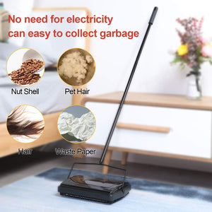Esnbia Carpet Sweeper Cleaner for Home Office Low Carpets Rugs Undercoat Carpets Pet Hair Dust Scraps Paper Small Rubbish Cleaning with a Brush Black