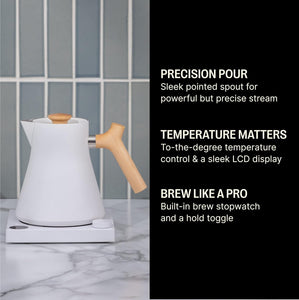 Esnbia Electric Tea Kettle-Electric Pour Over Coffee and Tea Pot-Quick Heating Electric Kettles-Temperature Control & Built-In Brew Timer-Matte White with Maple