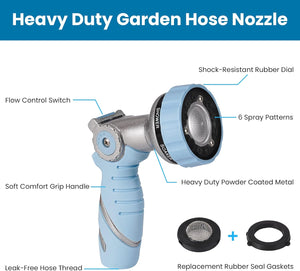 Esnbia Garden Hose Nozzle Heavy Duty Water Nozzle with Thumb Control On Off Valve, 6 Adjustable Spray Watering Patterns Comfortable Ergonomic Handle for Watering Plants, Washing Car, Cleaning