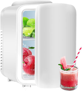 Esnbia Portable Mini Fridge, 4L/6 Can Cooler and Warmer Compact Refrigerator for Skincare, Cosmetics, Beverage, Food, for Bedroom, White