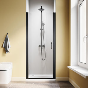 EsnbiaShower enclosures Pivot Shower Door, 28" W x 72" H, 1/4" Tempered Glass Shower Door, Pivot Swing Shower Glass Door, Easy to Clean, Matte Black Finish