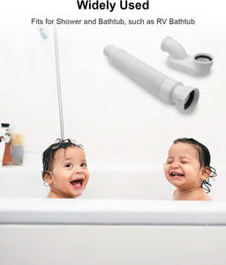 Esnbia Bathtub Shower Drain Pipe, Low Profile Flat 1 1/2 P Trap Kit, Flexible Freestanding Tub Drain for Bath