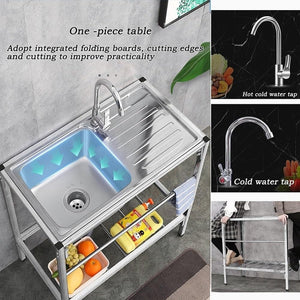 Esnbia Stainless Steel Sink, Free Standing Commercial Restaurant Utility Single Bowl Kitchen Washing Station Hand Basin Sink Set with Storage Shelves for Laundry Tub Backyard Garage