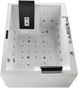 Esnbia 71" LED Bathtub Modern Acrylic Corner Bathtub Whirlpool Air Massage 3 Sided Apron Soaking Tub in White Chromatherapy LED