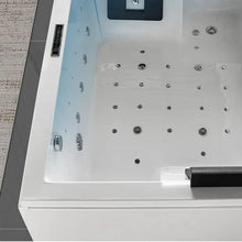 Load image into Gallery viewer, Esnbia 71&quot; LED Bathtub Modern Acrylic Corner Bathtub Whirlpool Air Massage 3 Sided Apron Soaking Tub in White Chromatherapy LED