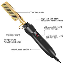 Load image into Gallery viewer, Esnbia Hot Comb Hair Straightener, Electric Heating Comb, Portable Travel Anti-Scald Beard Straightener Press Comb, Ceramic Comb Security Portable Curling Iron Heated Brush