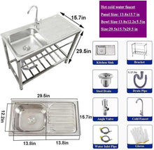 Load image into Gallery viewer, Esnbia Stainless Steel Sink, Free Standing Commercial Restaurant Utility Single Bowl Kitchen Washing Station Hand Basin Sink Set with Storage Shelves for Laundry Tub Backyard Garage