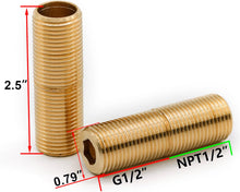 Load image into Gallery viewer, Esnbia (2 pcs) Brass Pipe Adapter Plumbing, Plumbing fittings, G Thread 1/2&quot; Male to NPT Thread 1/2&quot; Male Pipe Fitting Adapter, Seamless and Leakproof (2.5&quot; Length)