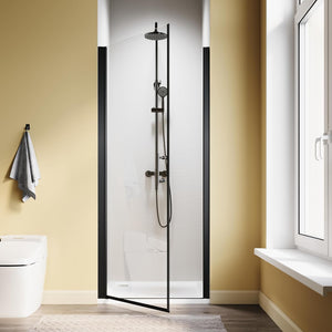EsnbiaShower enclosures Pivot Shower Door, 28" W x 72" H, 1/4" Tempered Glass Shower Door, Pivot Swing Shower Glass Door, Easy to Clean, Matte Black Finish