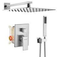 ESNBIA Shower System, Bathroom 12 Inches Rain Shower Head with Handheld Combo Set, Wall Mounted High Pressure Rainfall Dual Shower Head System, Shower Faucet Set with Valve and trim, Brushed Nickel