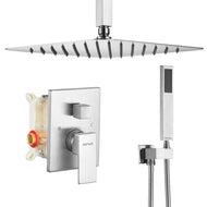 ESNBIA Brushed Nickel Shower System, Bathroom 10 Inches Rain Shower Head with Handheld Combo Set, Wall Mounted High Pressure Rainfall Dual Shower Head System, Shower Faucet Set with Valve and Trim