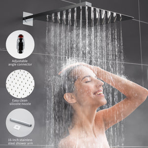 ESNBIA Shower System, Bathroom Luxury 12 Inches Rain Shower Head with Handheld Combo Set, Wall Mounted High Pressure Rainfall Dual Shower Head System, Shower Faucet Set with Valve and Trim, Chrome