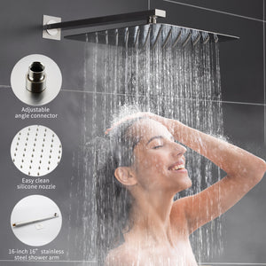 ESNBIA Shower System, Bathroom 12 Inches Rain Shower Head with Handheld Combo Set, Wall Mounted High Pressure Rainfall Dual Shower Head System, Shower Faucet Set with Valve and trim, Brushed Nickel