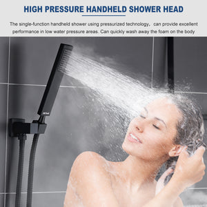 ESNBIA Shower System, Bathroom 10 Inches Rain Shower Head with Handheld Combo Set, Wall Mounted High Pressure Rainfall Dual Shower Head System, Shower Faucet Set with Valve and trim, Matte Black