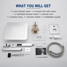 Load image into Gallery viewer, ESNBIA Chrome Shower System, Bathroom Luxury 12 Inches Rain Shower Head with Handheld Combo Set, Wall Mounted High Pressure Rainfall Dual Shower Head System, Shower Faucet Set with Valve and Trim