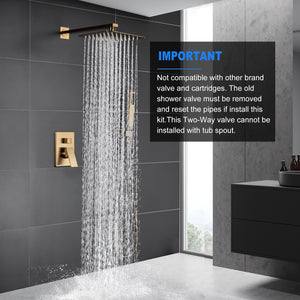 ESNBIA Brushed Gold Shower System, Bathroom 10 Inches Rain Shower Head with Handheld Combo Set, Wall Mounted High Pressure Rainfall Dual Shower Head System, Shower Faucet Set with Valve and Trim