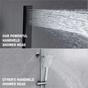 ESNBIA Shower System, Bathroom 12 Inches Rain Shower Head with Handheld Combo Set, Wall Mounted High Pressure Rainfall Dual Shower Head System, Shower Faucet Set with Valve and trim, Matte Black